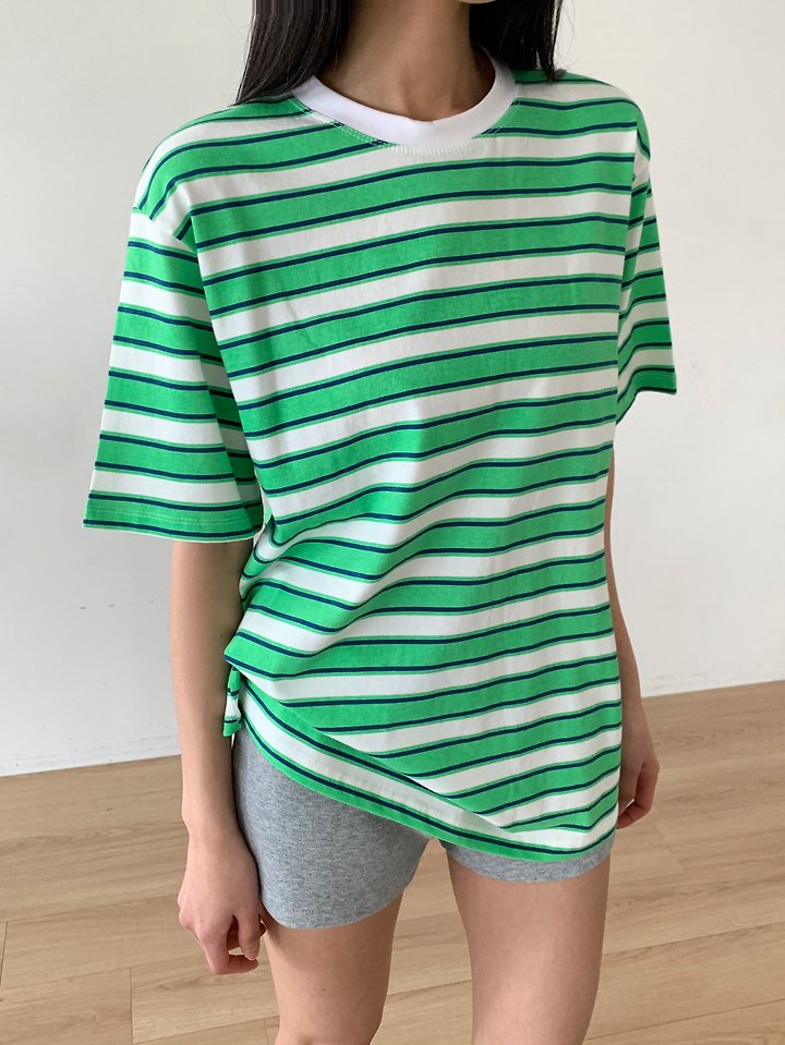 Cover - Korean Women Fashion - #momslook - Pigment Striped Short Sleeve Tee - 6