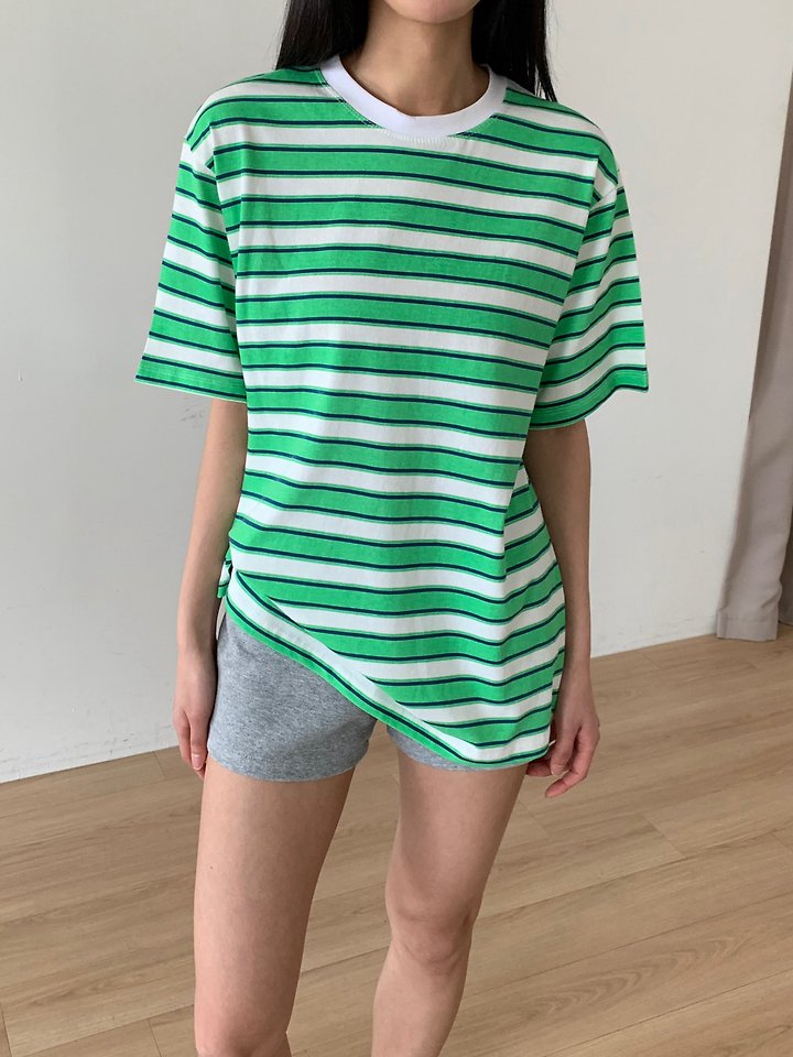 Cover - Korean Women Fashion - #momslook - Pigment Striped Short Sleeve Tee - 8