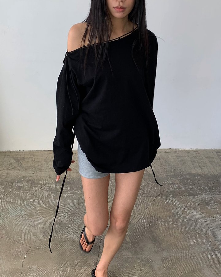 Cover - Korean Women Fashion - #pursuepretty - String Off-Shoulder Tee - 7