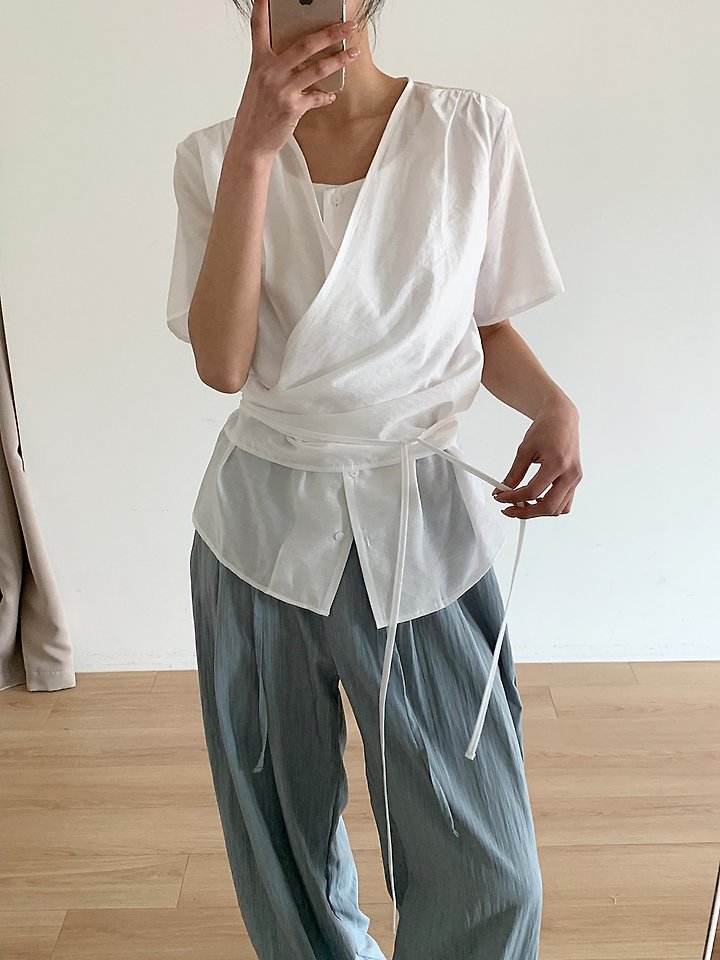 Cover - Korean Women Fashion - #pursuepretty - Round Double Wrap Shirt - 6