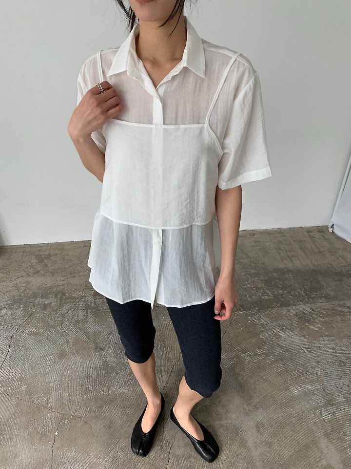 Cover - Korean Women Fashion - #pursuepretty - Layered Short Sleeve Shirt - 8