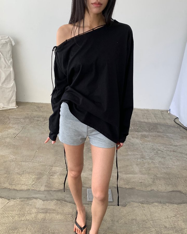 Cover - Korean Women Fashion - #restrostyle - String Off-Shoulder Tee - 8