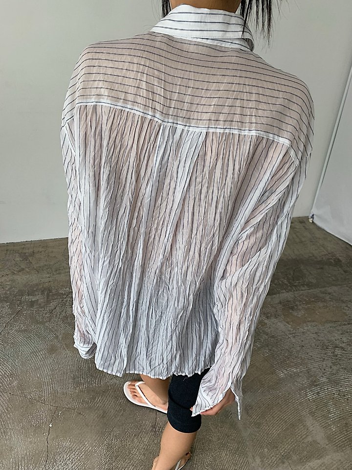 Cover - Korean Women Fashion - #pursuepretty - Eco Wrinkle Stripe Shirt - 4