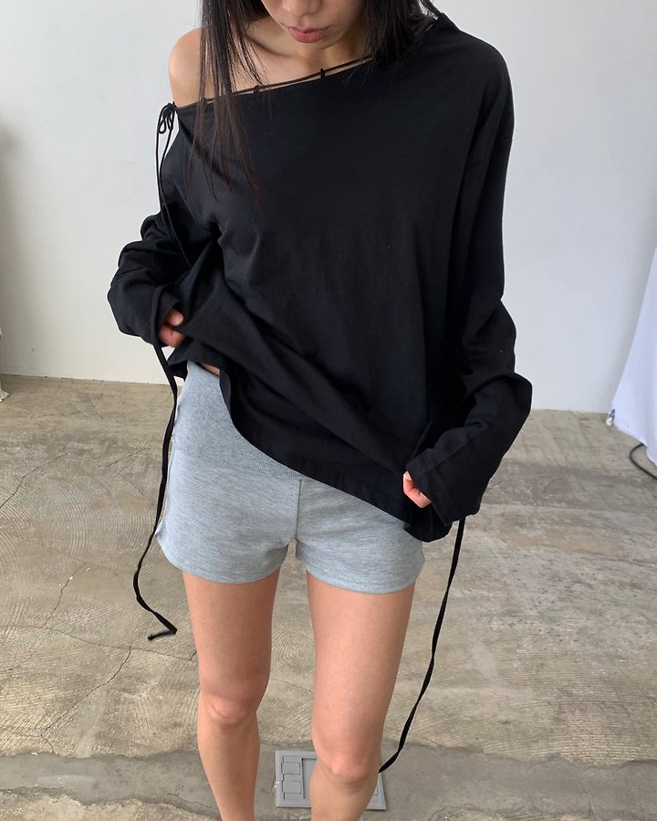 Cover - Korean Women Fashion - #romanticstyle - String Off-Shoulder Tee - 9