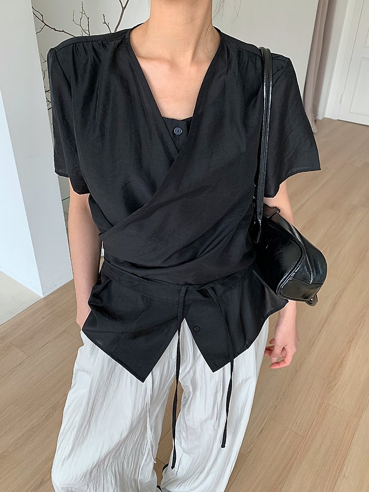 Cover - Korean Women Fashion - #romanticstyle - Round Double Wrap Shirt - 8