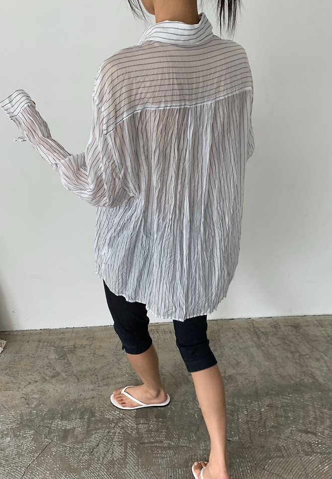 Cover - Korean Women Fashion - #romanticstyle - Eco Wrinkle Stripe Shirt - 5