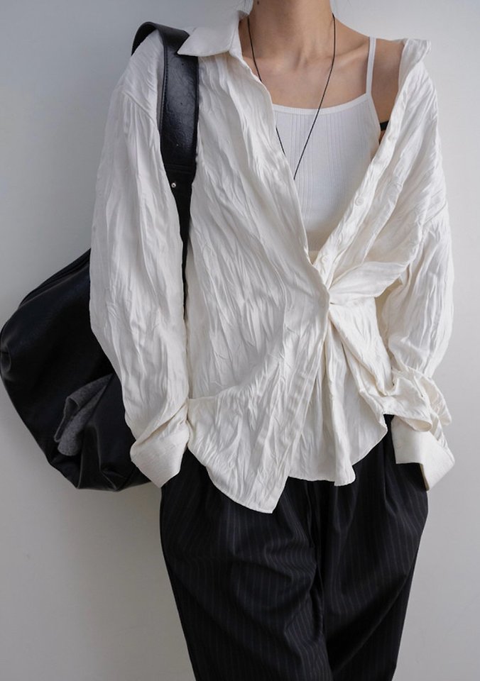 Cover - Korean Women Fashion - #romanticstyle - Wrinkle Two-Way Shirt