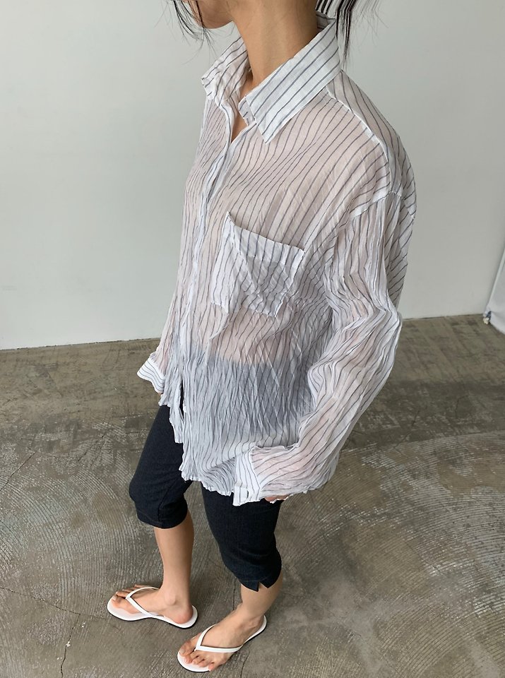 Cover - Korean Women Fashion - #shopsmall - Eco Wrinkle Stripe Shirt - 6