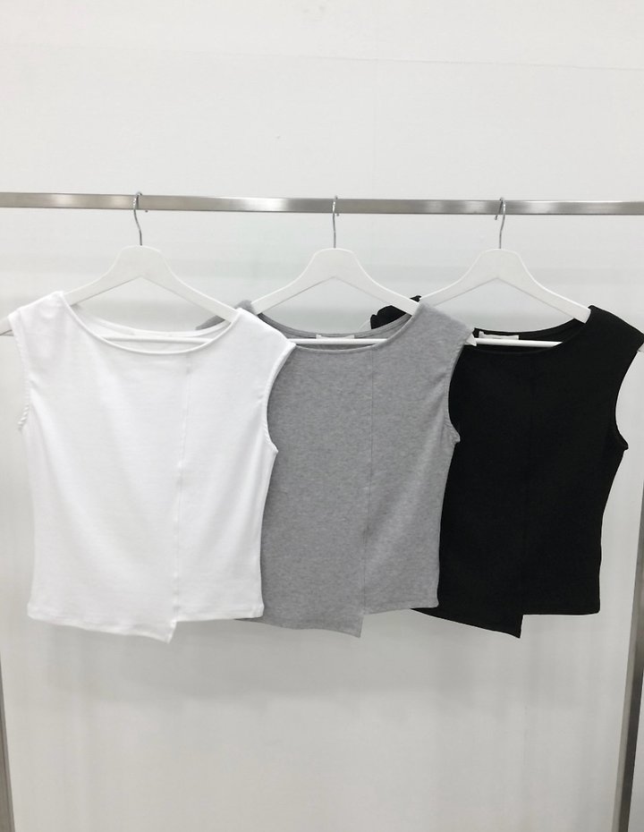 Cover - Korean Women Fashion - #shopsmall - Unbalanced Boat Neck Sleeveless Top - 5