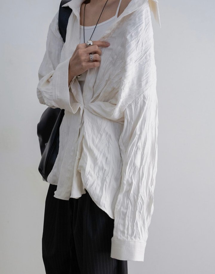 Cover - Korean Women Fashion - #shopsmall - Wrinkle Two-Way Shirt - 2