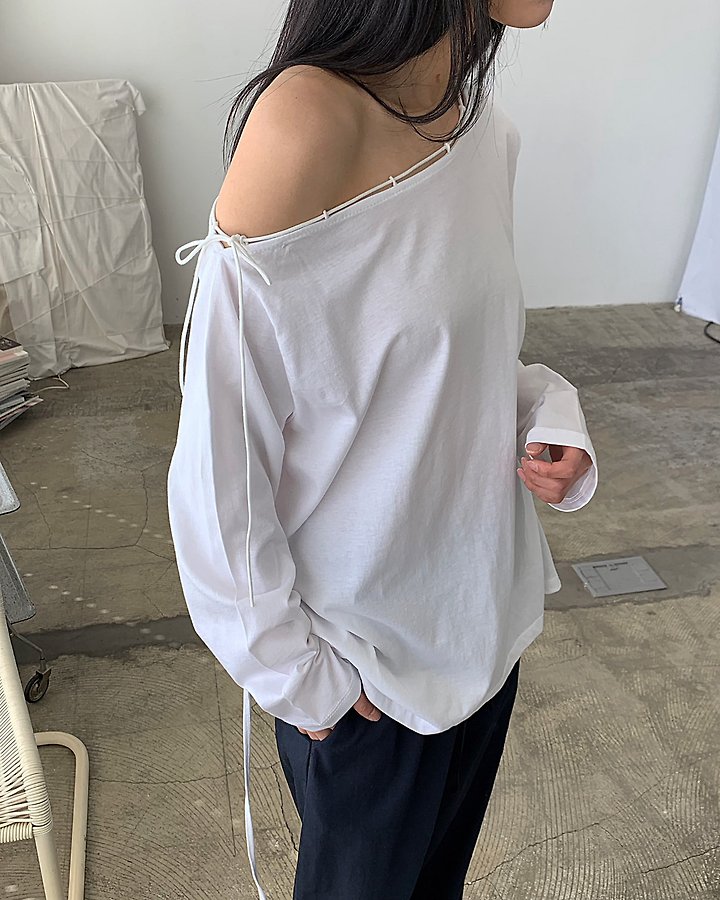 Cover - Korean Women Fashion - #thatsdarling - String Off-Shoulder Tee - 11