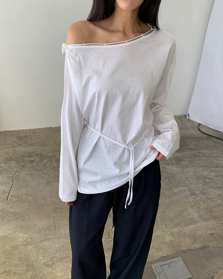 Cover - Korean Women Fashion - #thelittlethings - String Off-Shoulder Tee - 12