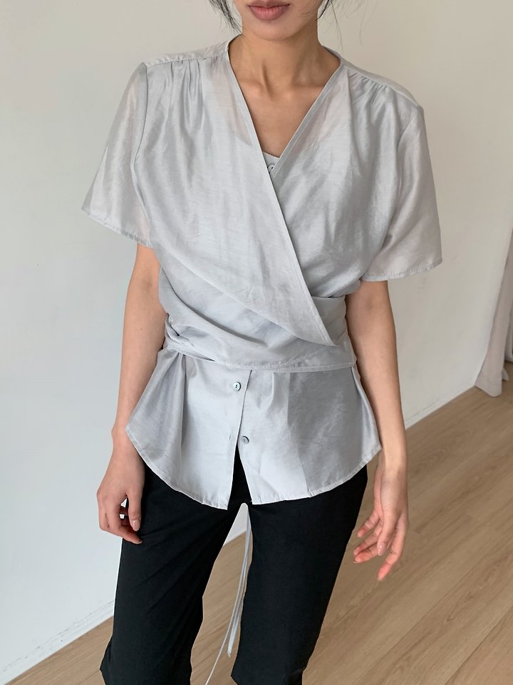 Cover - Korean Women Fashion - #womensfashion - Round Double Wrap Shirt - 4