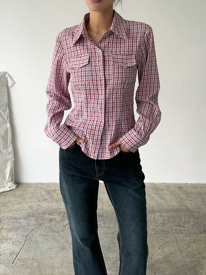 Cover - Korean Women Fashion - #vintageinspired - Check Snap Shirt - 8