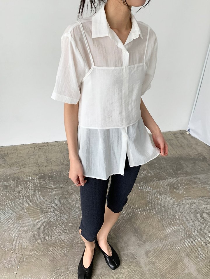 Cover - Korean Women Fashion - #vintageinspired - Layered Short Sleeve Shirt - 6