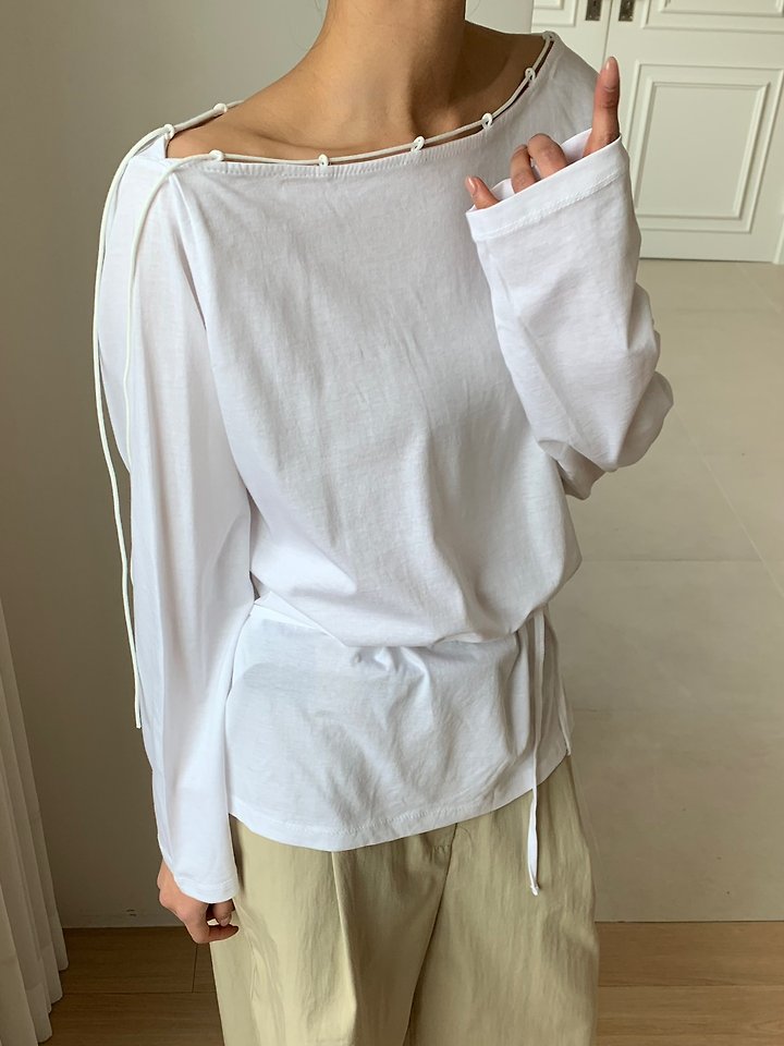 Cover - Korean Women Fashion - #vintagekidsstyle - String Off-Shoulder Tee - 6