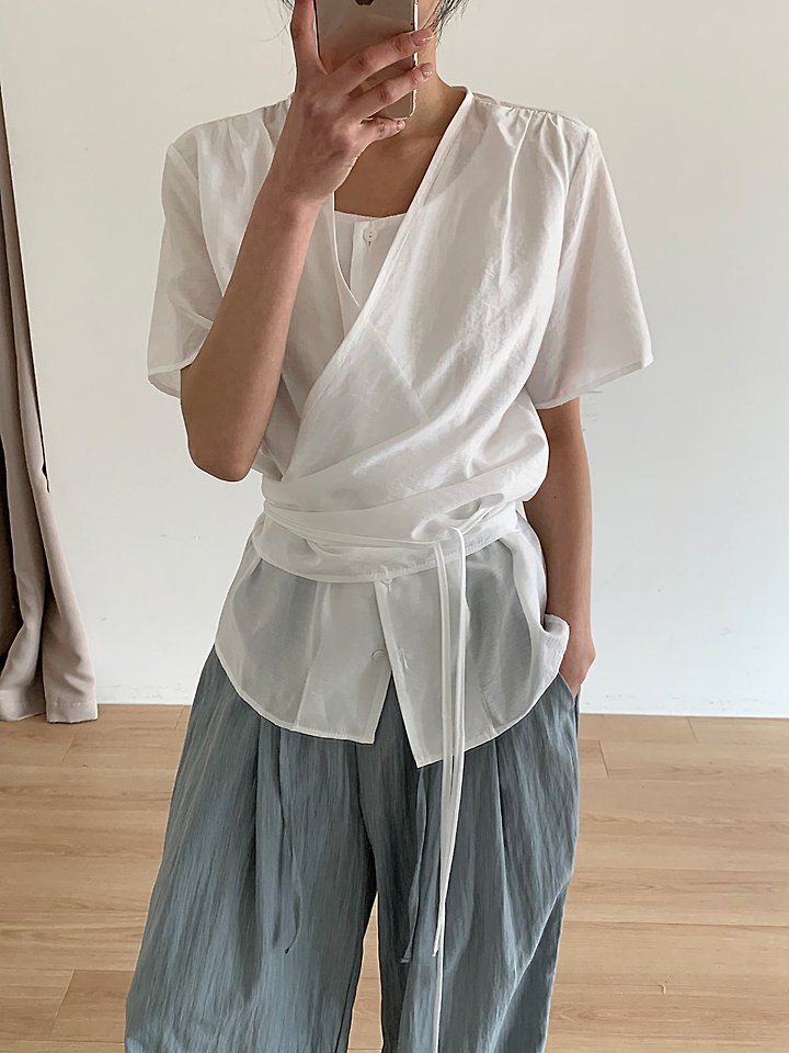 Cover - Korean Women Fashion - #vintagekidsstyle - Round Double Wrap Shirt - 5
