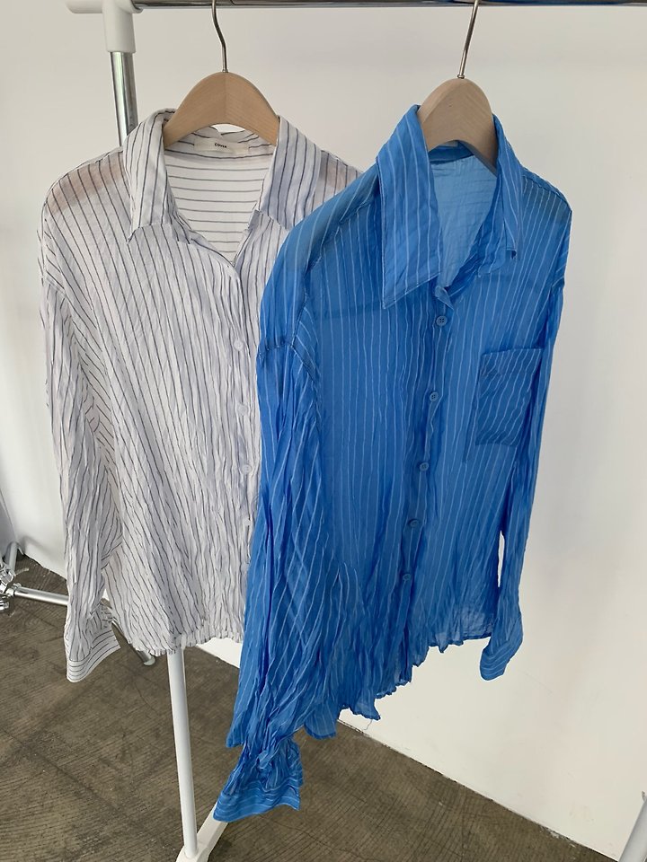Cover - Korean Women Fashion - #vintagekidsstyle - Eco Wrinkle Stripe Shirt - 2