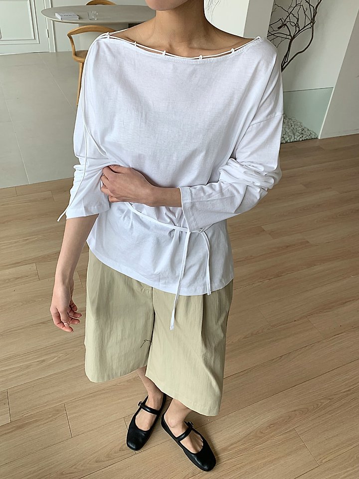 Cover - Korean Women Fashion - #momslook - String Off-Shoulder Tee - 4