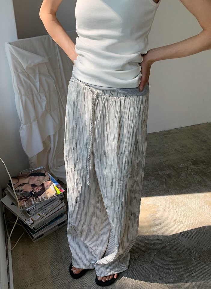 Cover - Korean Women Fashion - #womensfashion - Wrinkle Stripe Two-Way Pants - 7