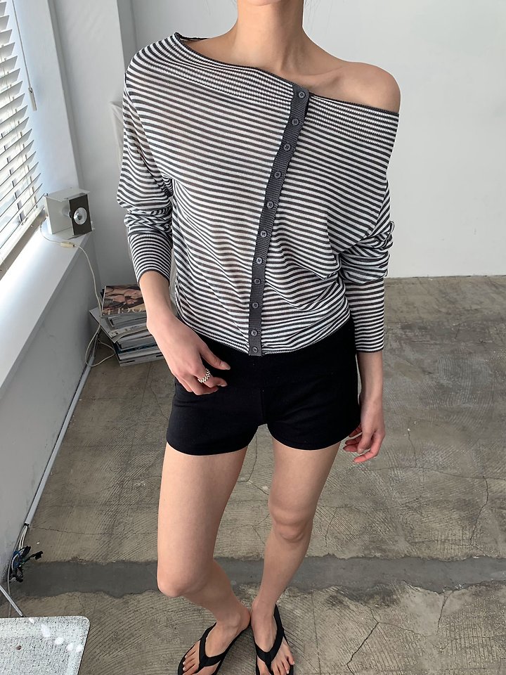 Cover - Korean Women Fashion - #womensfashion - Stripe Knit Off Cardigan - 2