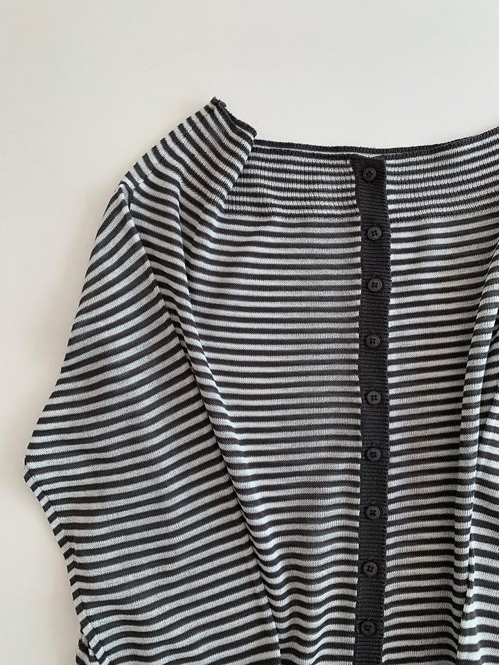 Cover - Korean Women Fashion - #womensfashion - Stripe Knit Off Cardigan - 6