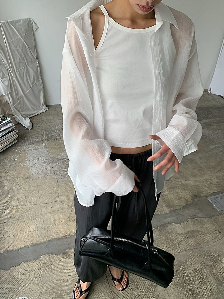 Cover - Korean Women Fashion - #womensfashion - Sheer Wrinkle Two-Way Shirt - 2