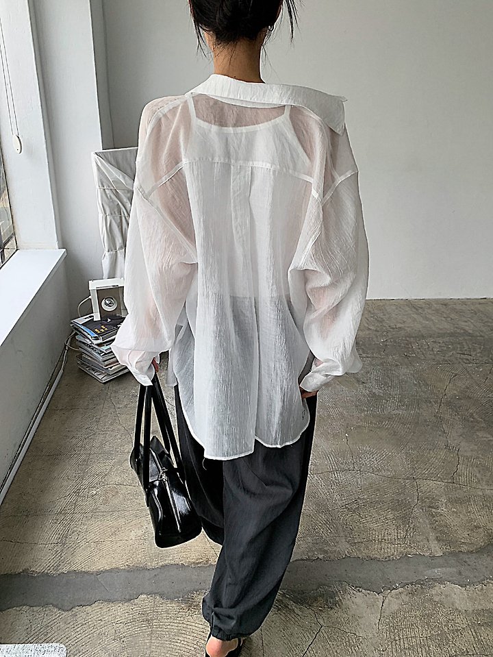 Cover - Korean Women Fashion - #momslook - Sheer Wrinkle Two-Way Shirt - 4