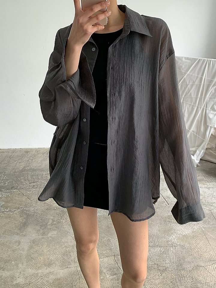 Cover - Korean Women Fashion - #womensfashion - Sheer Wrinkle Two-Way Shirt - 6