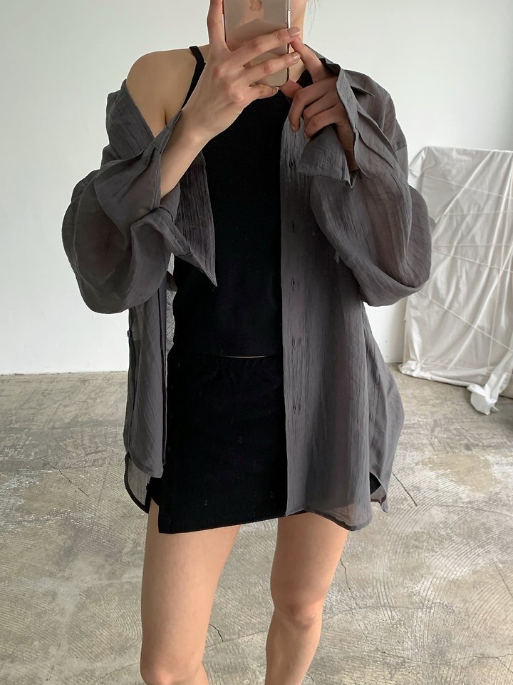 Cover - Korean Women Fashion - #womensfashion - Sheer Wrinkle Two-Way Shirt - 8