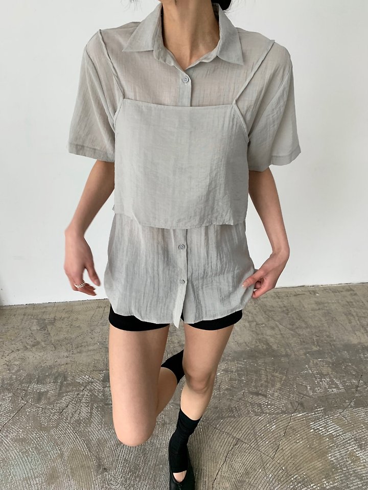Cover - Korean Women Fashion - #womensfashion - Layered Short Sleeve Shirt - 5