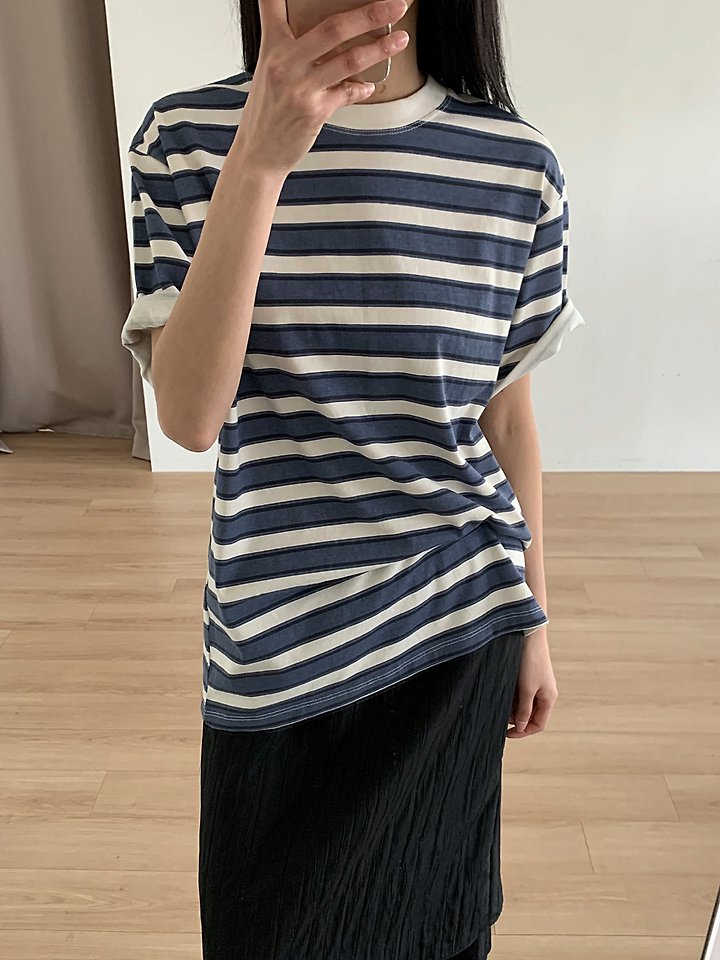 Cover - Korean Women Fashion - #womensfashion - Pigment Striped Short Sleeve Tee