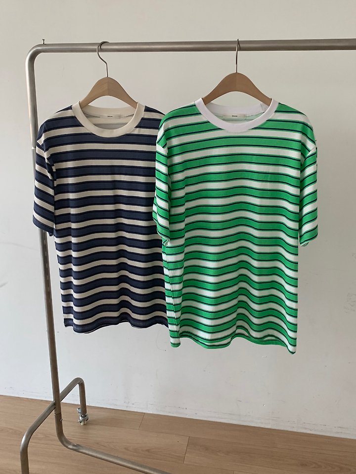 Cover - Korean Women Fashion - #womensfashion - Pigment Striped Short Sleeve Tee - 11