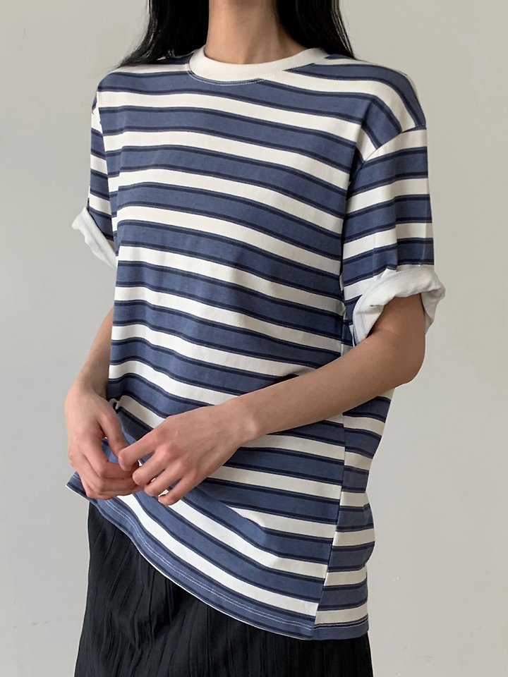 Cover - Korean Women Fashion - #womensfashion - Pigment Striped Short Sleeve Tee - 5