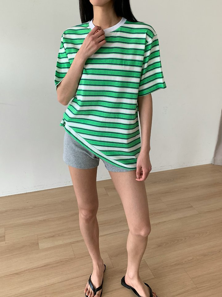 Cover - Korean Women Fashion - #womensfashion - Pigment Striped Short Sleeve Tee - 7
