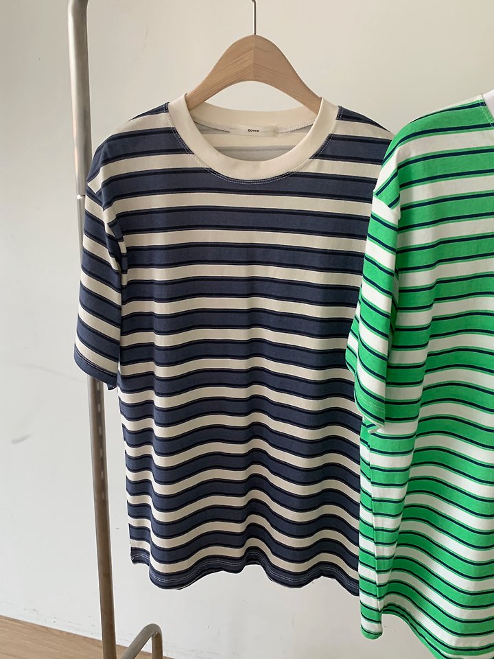 Cover - Korean Women Fashion - #womensfashion - Pigment Striped Short Sleeve Tee - 9