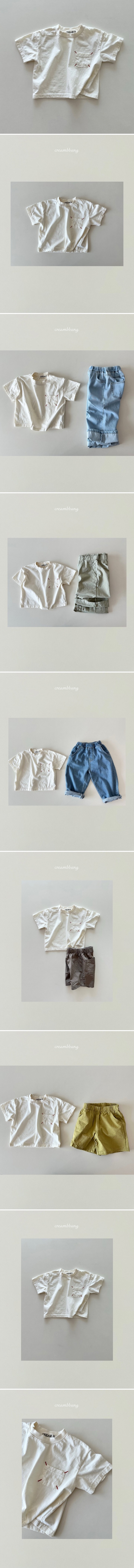 Cream Bbang - Korean Children Fashion - #kidsshorts - Pocket Embroidered Tee - 2