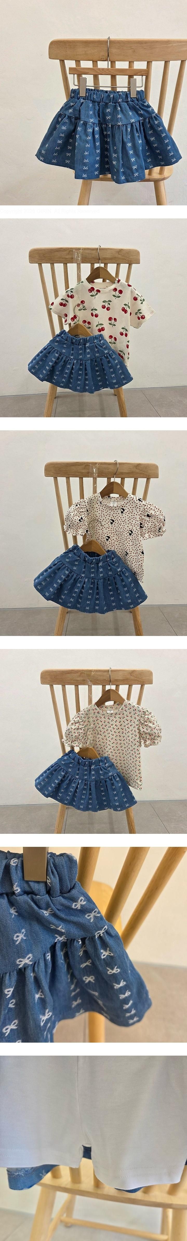 Dazzling - Korean Children Fashion - #childrensboutique - Denim Ribbon Skirt (With Inner Shorts)