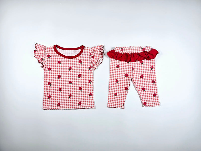 Dolphin - Korean Children Fashion - #childrensboutique - Check Strawberry Set - 6