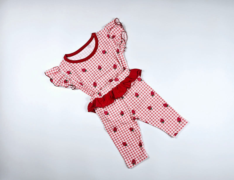 Dolphin - Korean Children Fashion - #todddlerfashion - Check Strawberry Set - 2