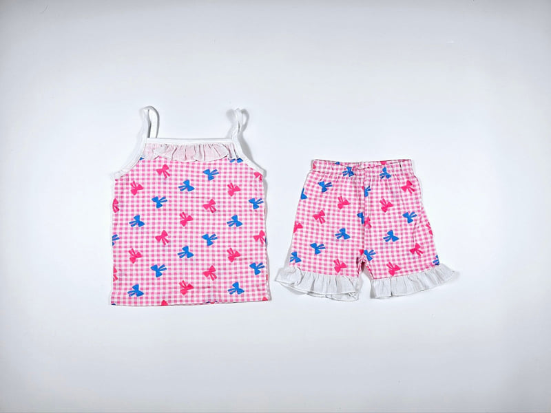 Dolphin - Korean Children Fashion - #todddlerfashion - Check Ribbon Strap Sleeveless Set