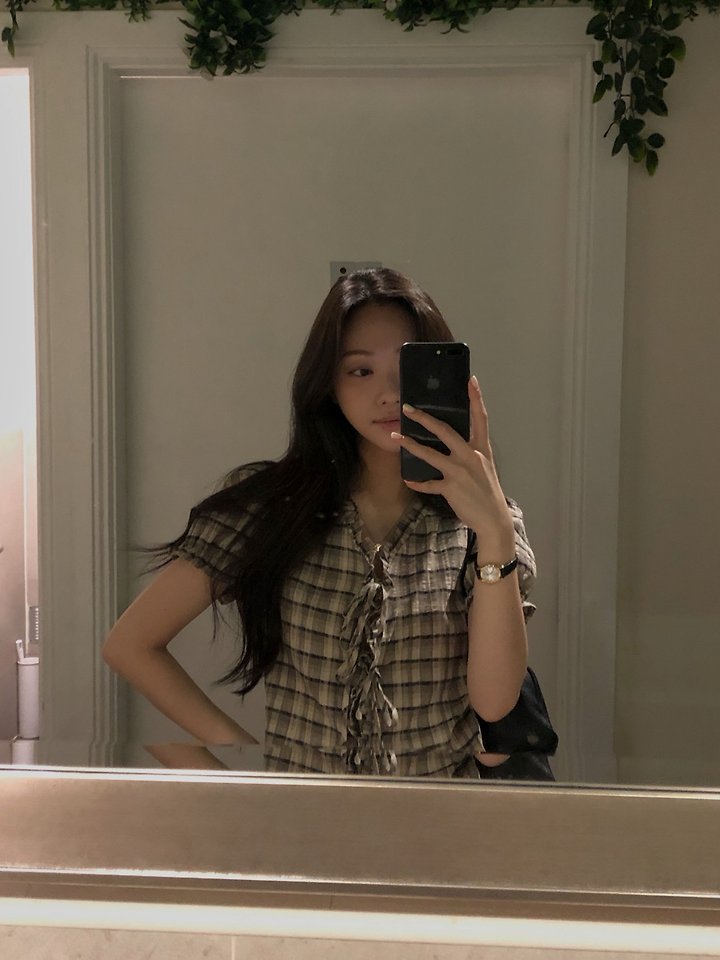 Dress Room - Korean Women Fashion - #momslook - Check Ribbon Blouse - 6