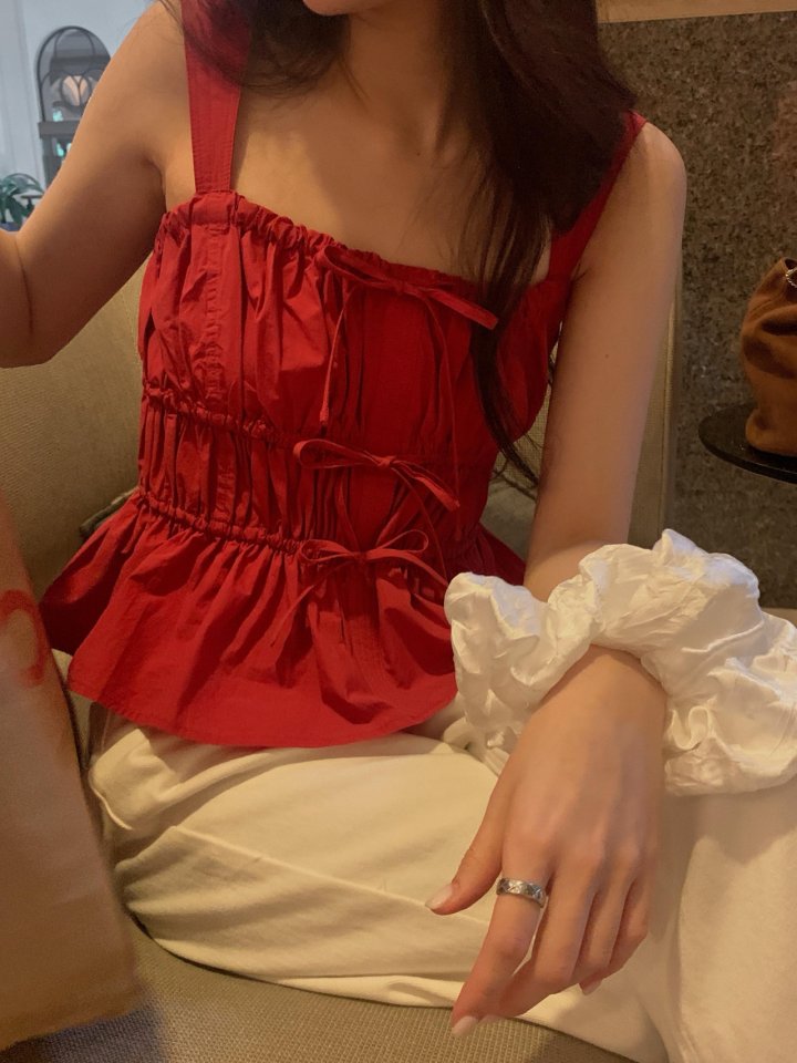 Dress Room - Korean Women Fashion - #restrostyle - Square Ribbon Blouse - 7