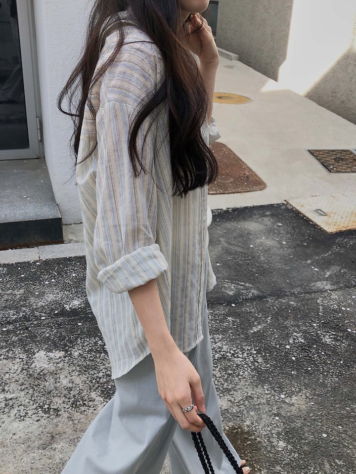 Dress Room - Korean Women Fashion - #womensfashion - Pastel Stripe Linen Shirt - 10