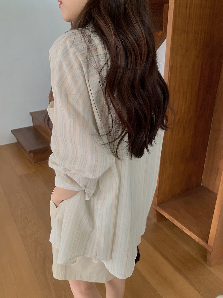 Dress Room - Korean Women Fashion - #womensfashion - Pastel Stripe Linen Shirt - 12