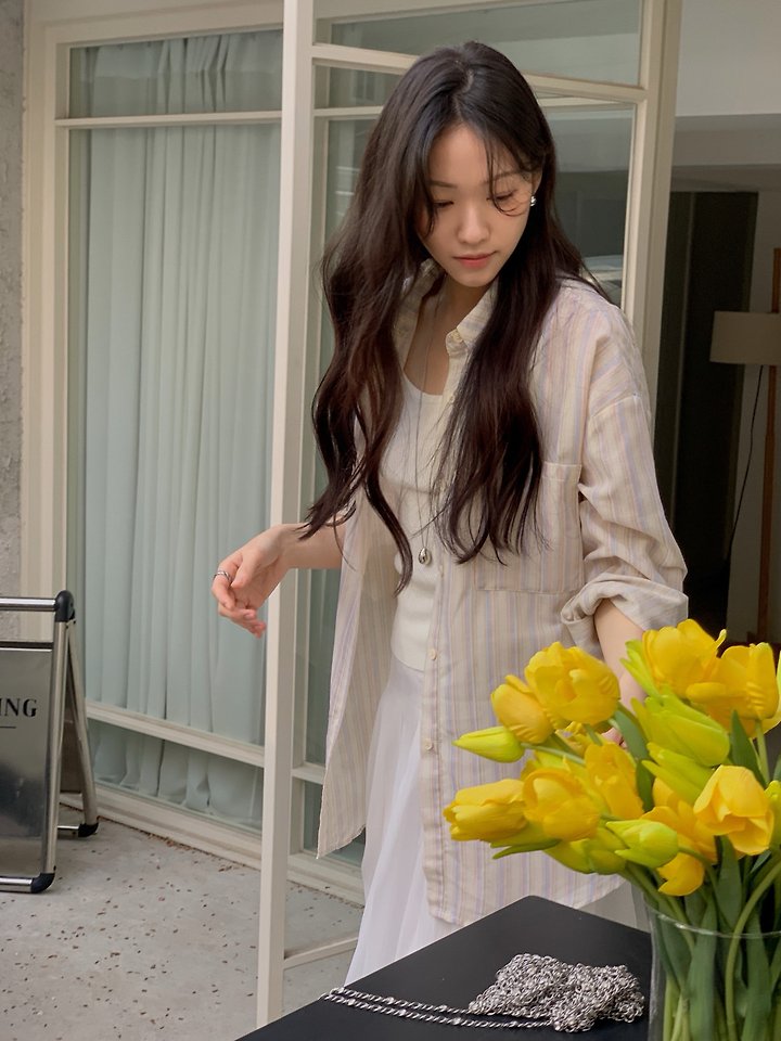 Dress Room - Korean Women Fashion - #womensfashion - Pastel Stripe Linen Shirt - 6