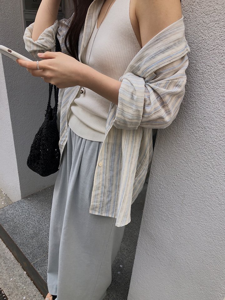 Dress Room - Korean Women Fashion - #womensfashion - Pastel Stripe Linen Shirt - 8