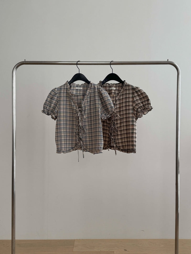 Dress Room - Korean Women Fashion - #womensfashion - Check Ribbon Blouse