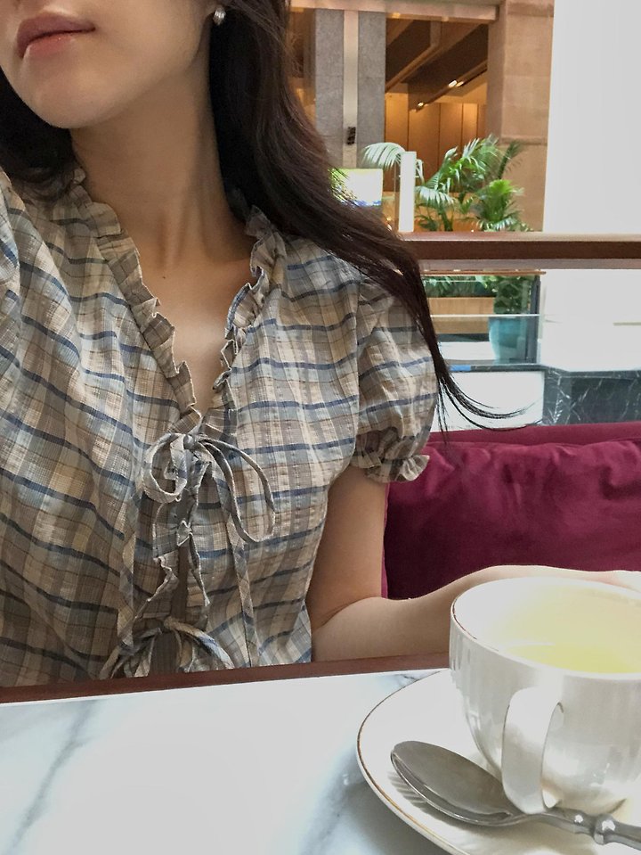 Dress Room - Korean Women Fashion - #womensfashion - Check Ribbon Blouse - 11