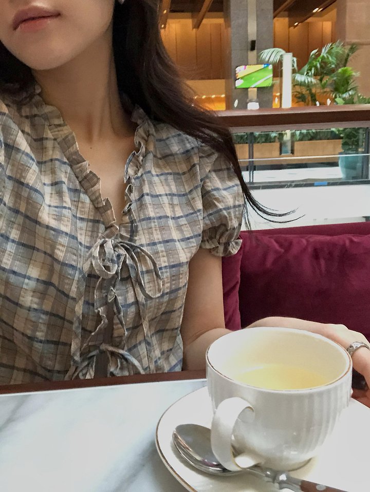 Dress Room - Korean Women Fashion - #womensfashion - Check Ribbon Blouse - 7